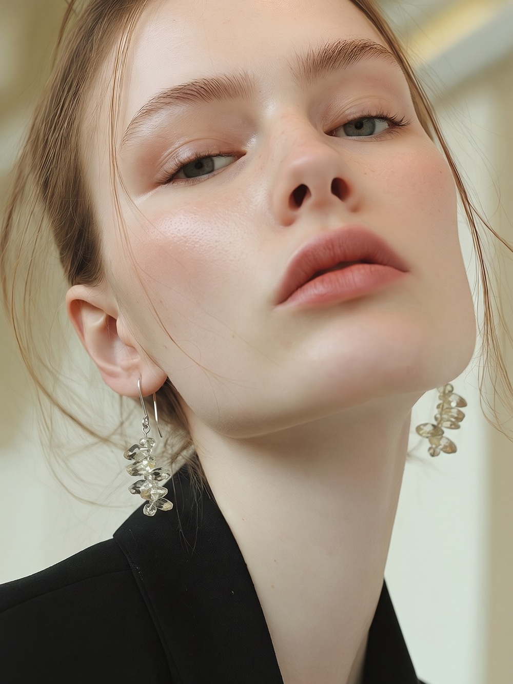 Crystal Cluster Drop Earrings - Clear Crystal Dangle Earrings
